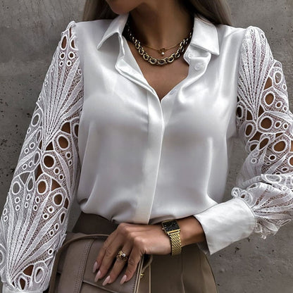 Witte sexy kanten blouse met vintage knoopsluiting en mesh ontwerp voor dames