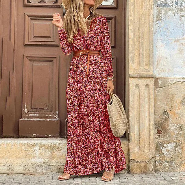 Carmen - Bohemian maxi jurk in rood