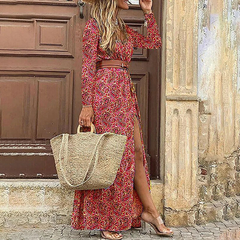 Carmen - Bohemian maxi jurk in rood