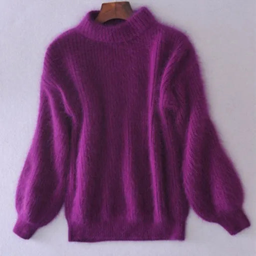 Taylor - los gebreide trui in effen kleur - vintage-angora-sweater