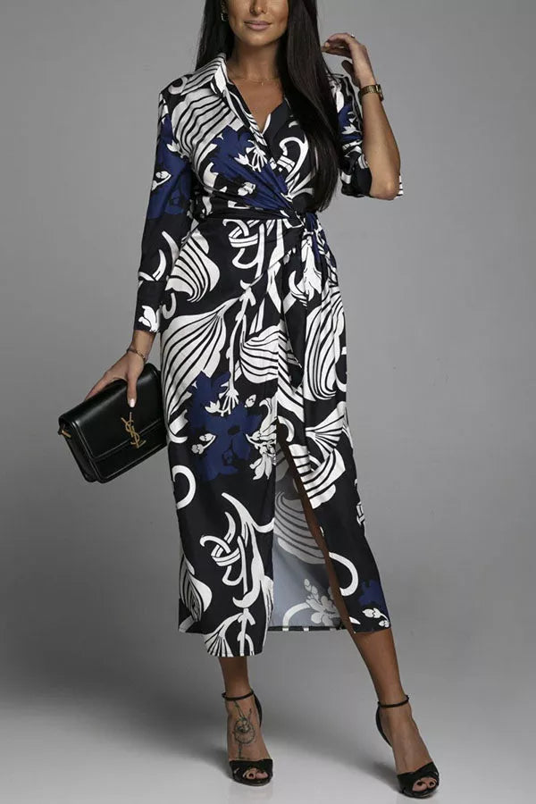 Purewear®- Chique blauwe midi-jurk met print