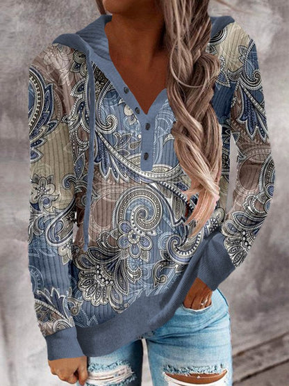 Carl&amp;Coni® - Witte paisley ombre henley top met capuchon