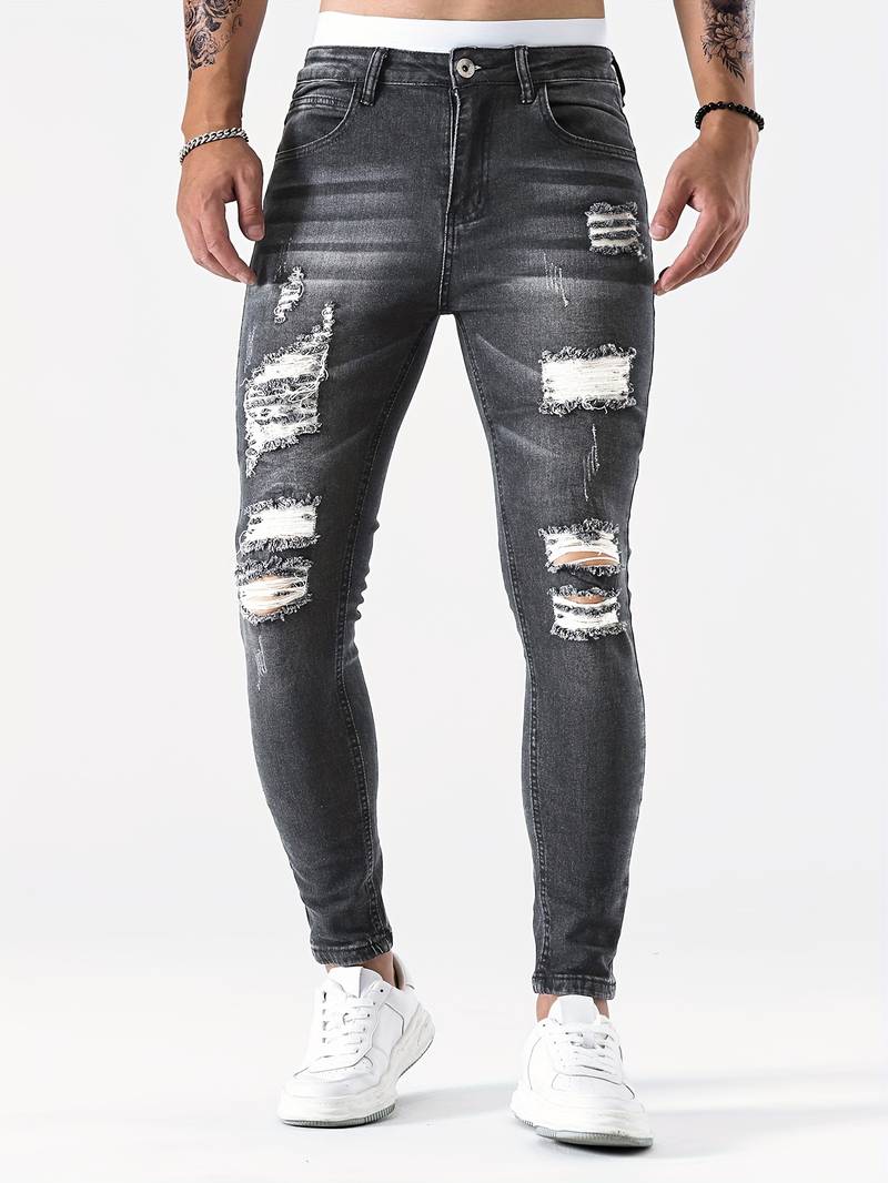 Sebastian - slim-fit jeans met casual scheuren