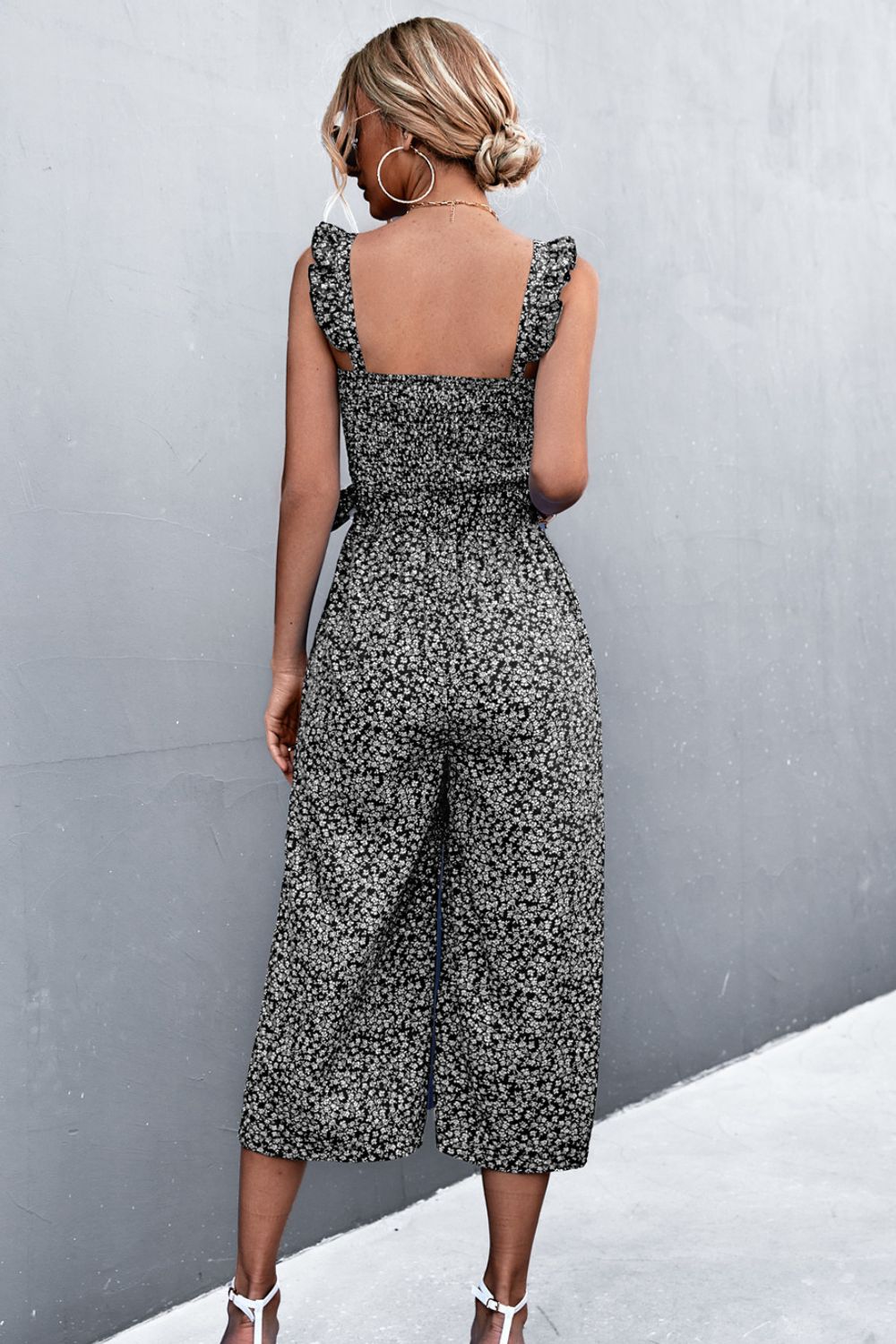 Amabel™ Bedrukte jumpsuit met gerimpelde bandjes