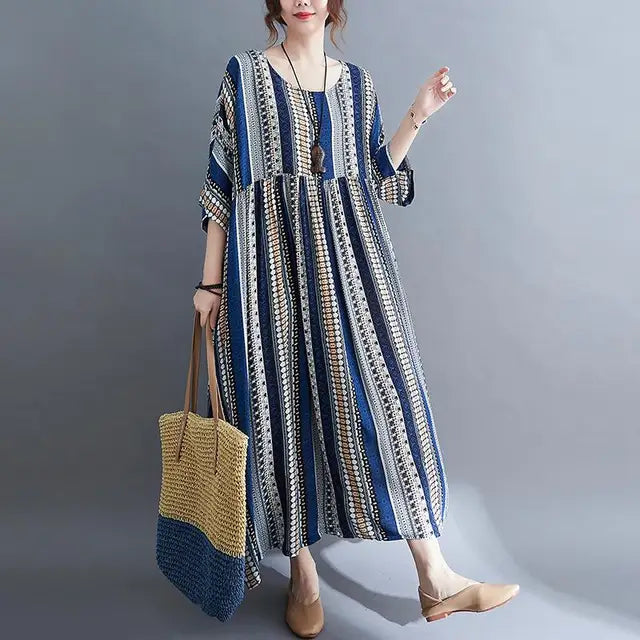 Sophie - Casual maxi-jurk in blauwtinten