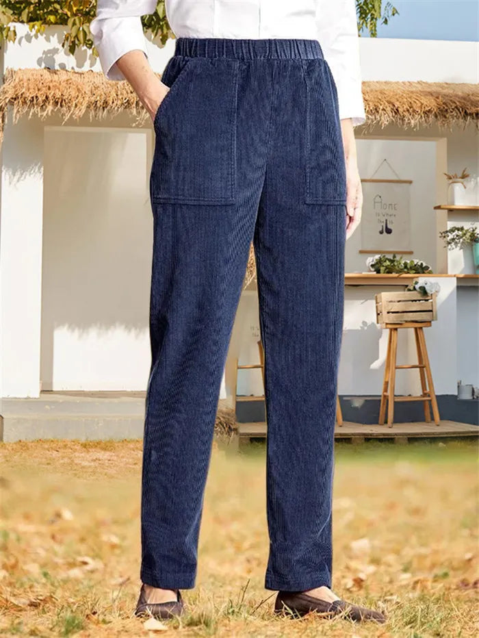 Effen casual broek met elastische tailleband en rechte pijp