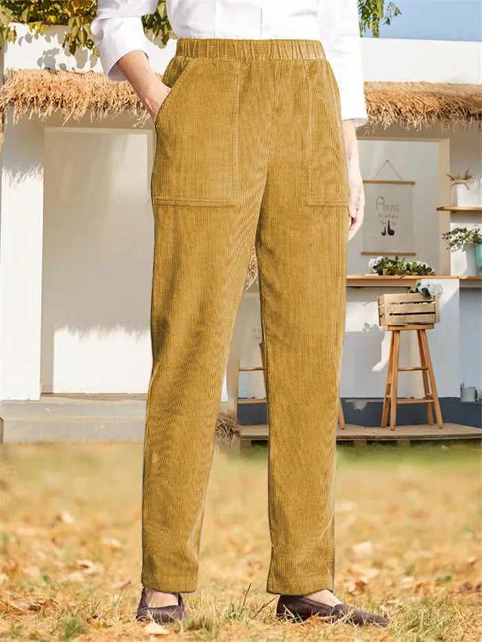 Effen casual broek met elastische tailleband en rechte pijp