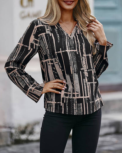 Blouse met eenvoudige print en V-hals