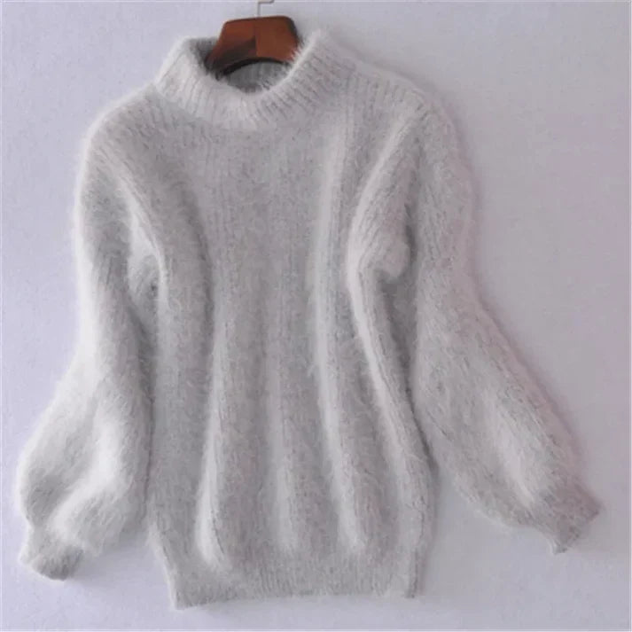 Taylor - los gebreide trui in effen kleur - vintage-angora-sweater