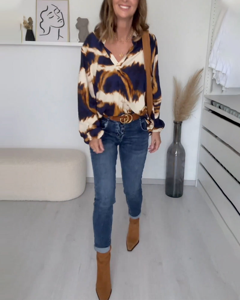 Bedrukte casual top met V-hals