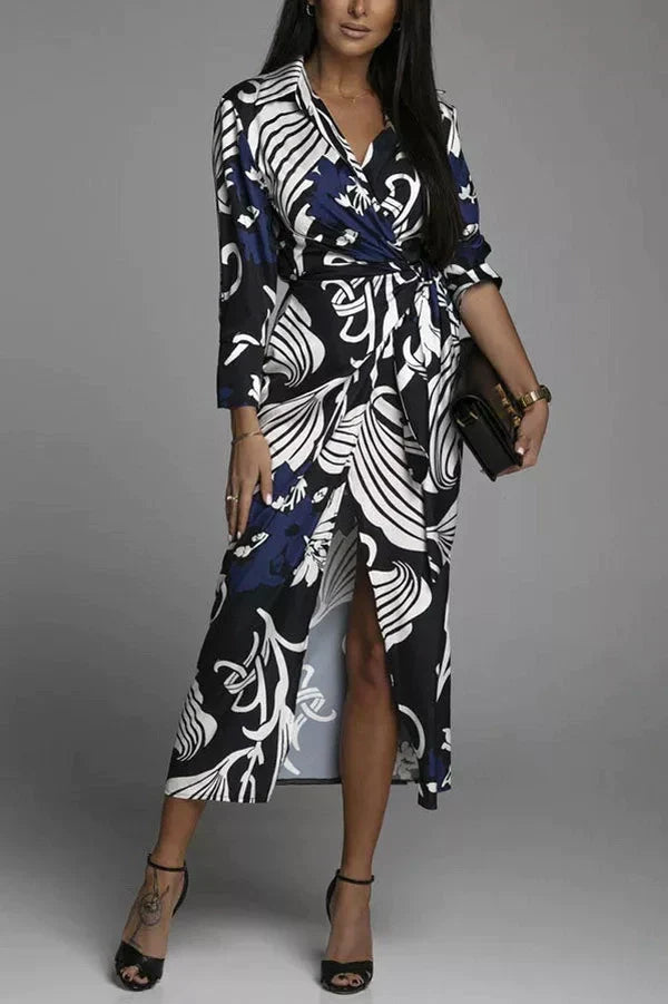 Purewear®- Chique blauwe midi-jurk met print