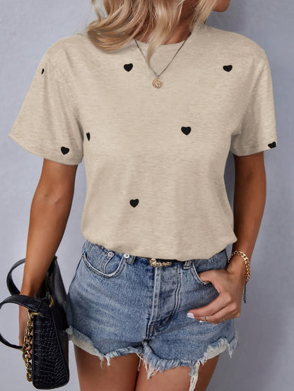 T-shirt met hartjespatroon beige - Emma