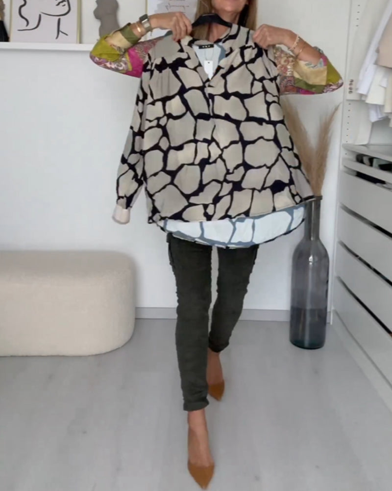 Trendy blouse met V-hals print