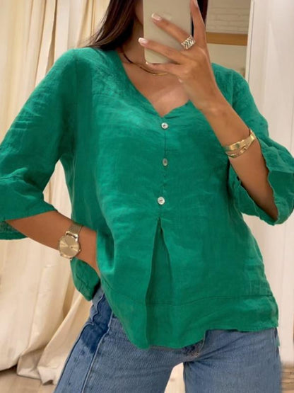 Zoe - Groene linnen-katoenen blouse