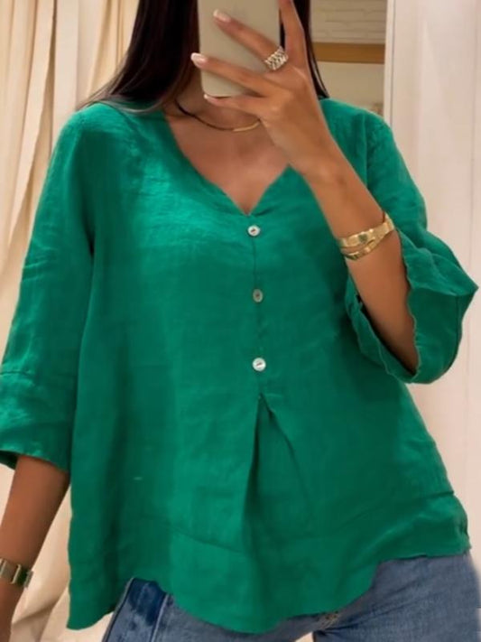 Zoe - Groene linnen-katoenen blouse