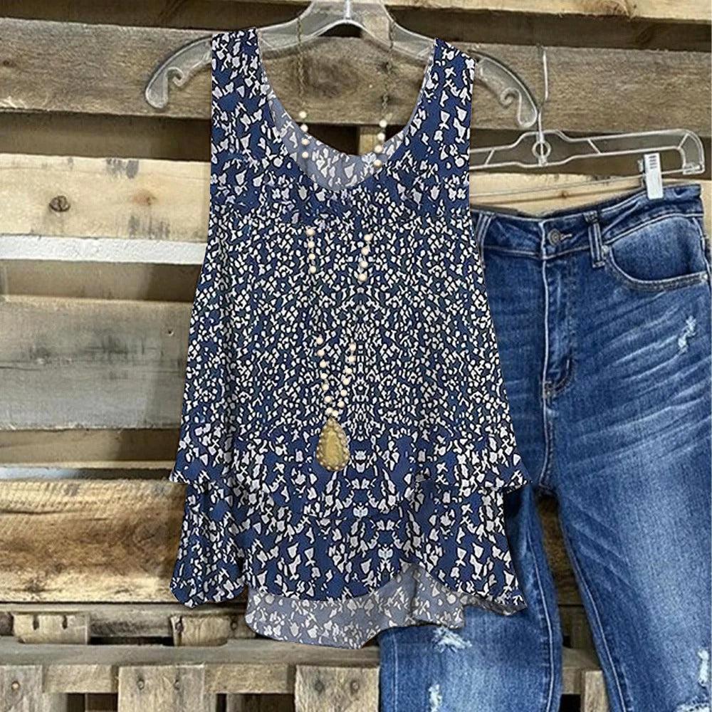 SpringStil® - Mouwloze tank top met blauwe print