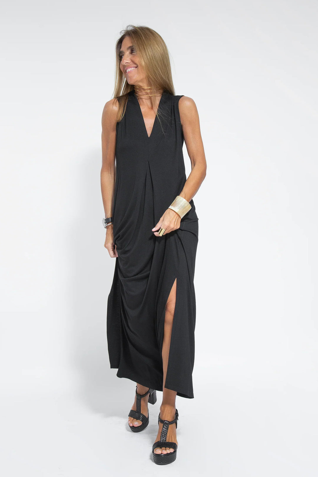 Elegante maxi-jurk met V-hals - Wenen