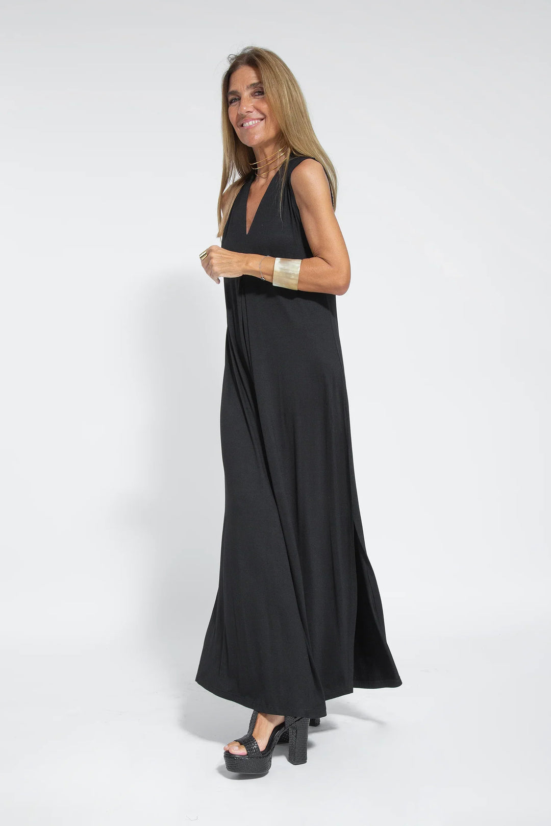 Elegante maxi-jurk met V-hals - Wenen