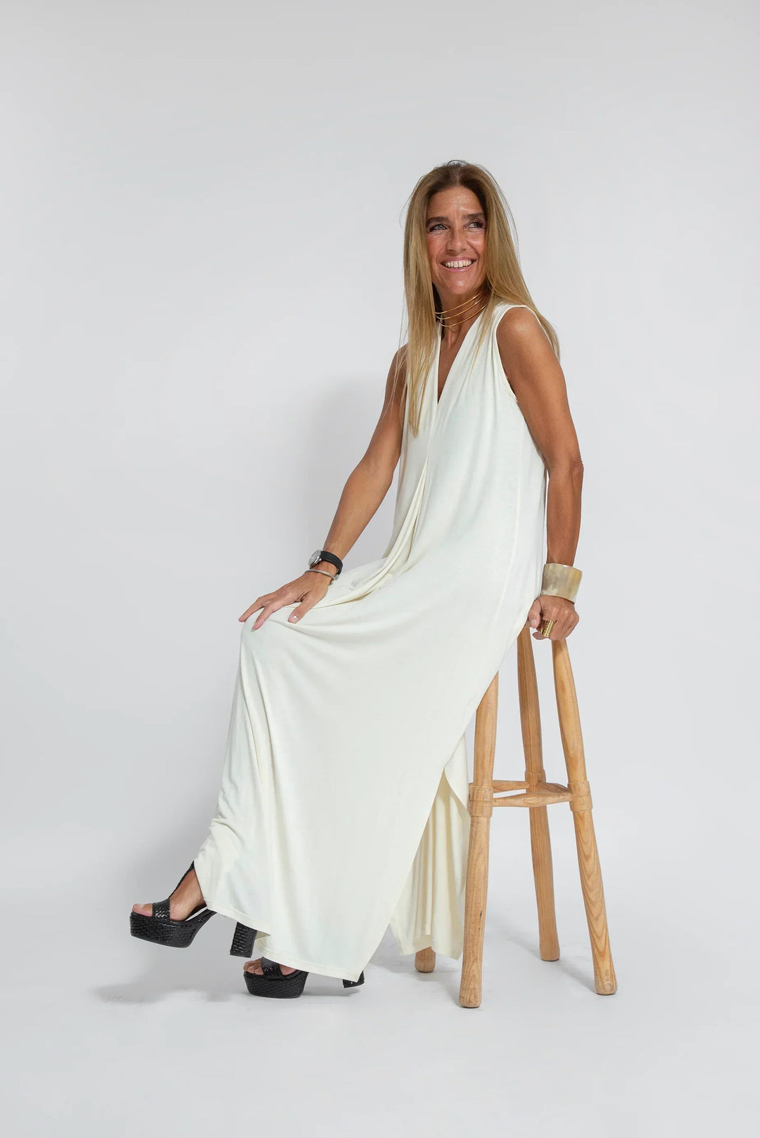 Elegante maxi-jurk met V-hals - Wenen